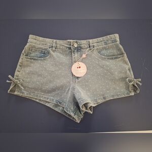 NWT Project Rebel Denim Shorts Juniors 11  Light Wash High Rise Polka Dot Bows